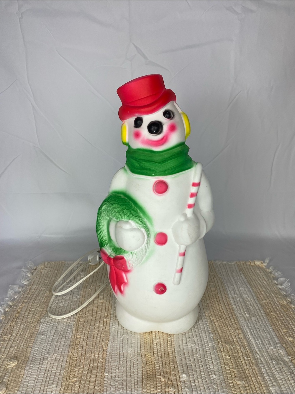 VTG EMPIRE PLASTIC 13" BLOW MOLD SNOWMAN LIGHT PLUG WORKS 68 XMAS TABLETOP